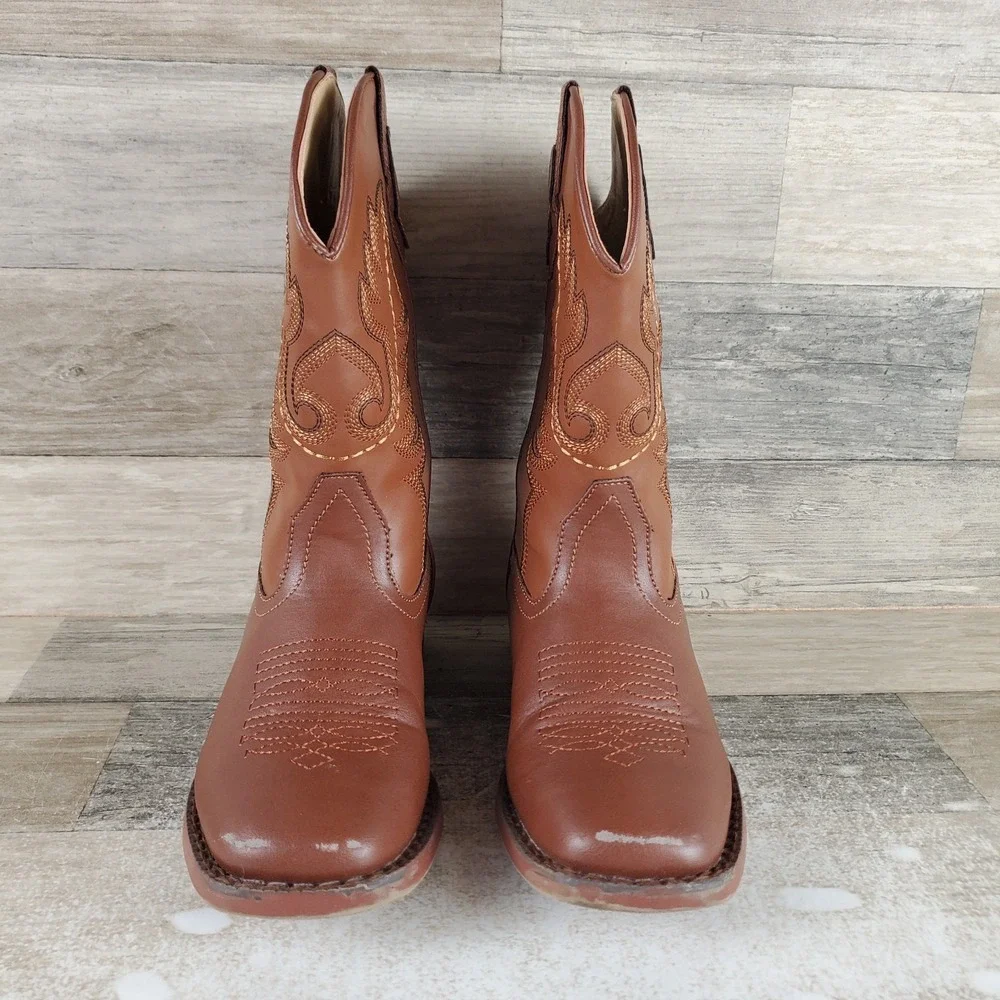 Roper Texson Kids Western Boots Sz 1 Texson Brown Leather Square Toe Ankle